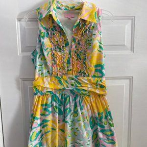 Lilly Pulitzer Essie Shirtdress in yellow floral, size 8